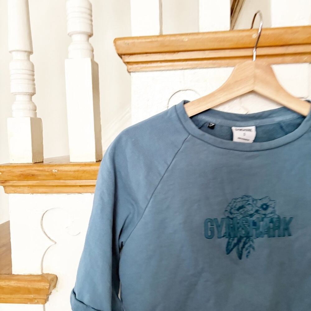 Gymshark Blue Cotton Cropped T-Shirt Short Sleeve Crewneck Tee Size S Small - Picture 2 of 5